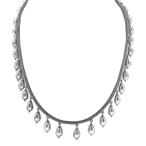 Woven Sterling Silver Necklace with Pear Shaped Silver Beads