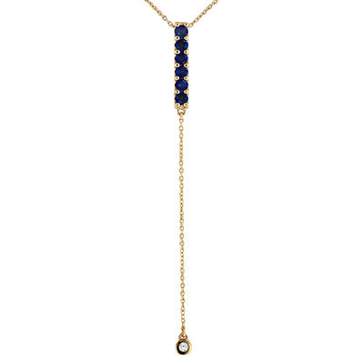 14K gold drop chain necklace with blue sapphires and diamond