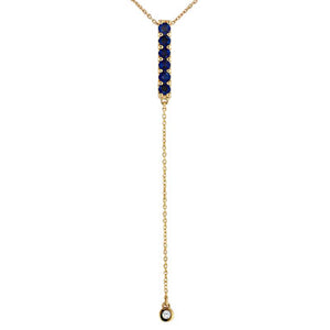 14K gold drop chain necklace with blue sapphires and diamond