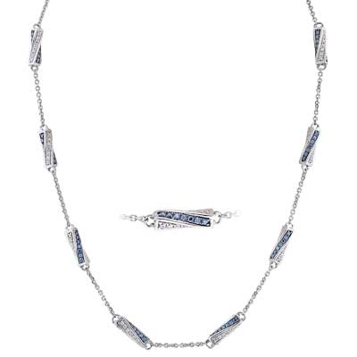 Rhodium Plated Sterling Silver Barrel Station Necklace