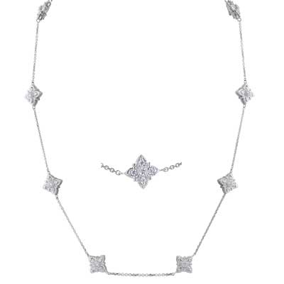 Rhodium Plated Silver 36" CZ Station Necklace
