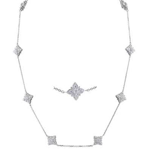 Rhodium Plated Silver 36" CZ Station Necklace