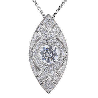 Rhodium Plated Sterling Silver Deco Inspired Necklace