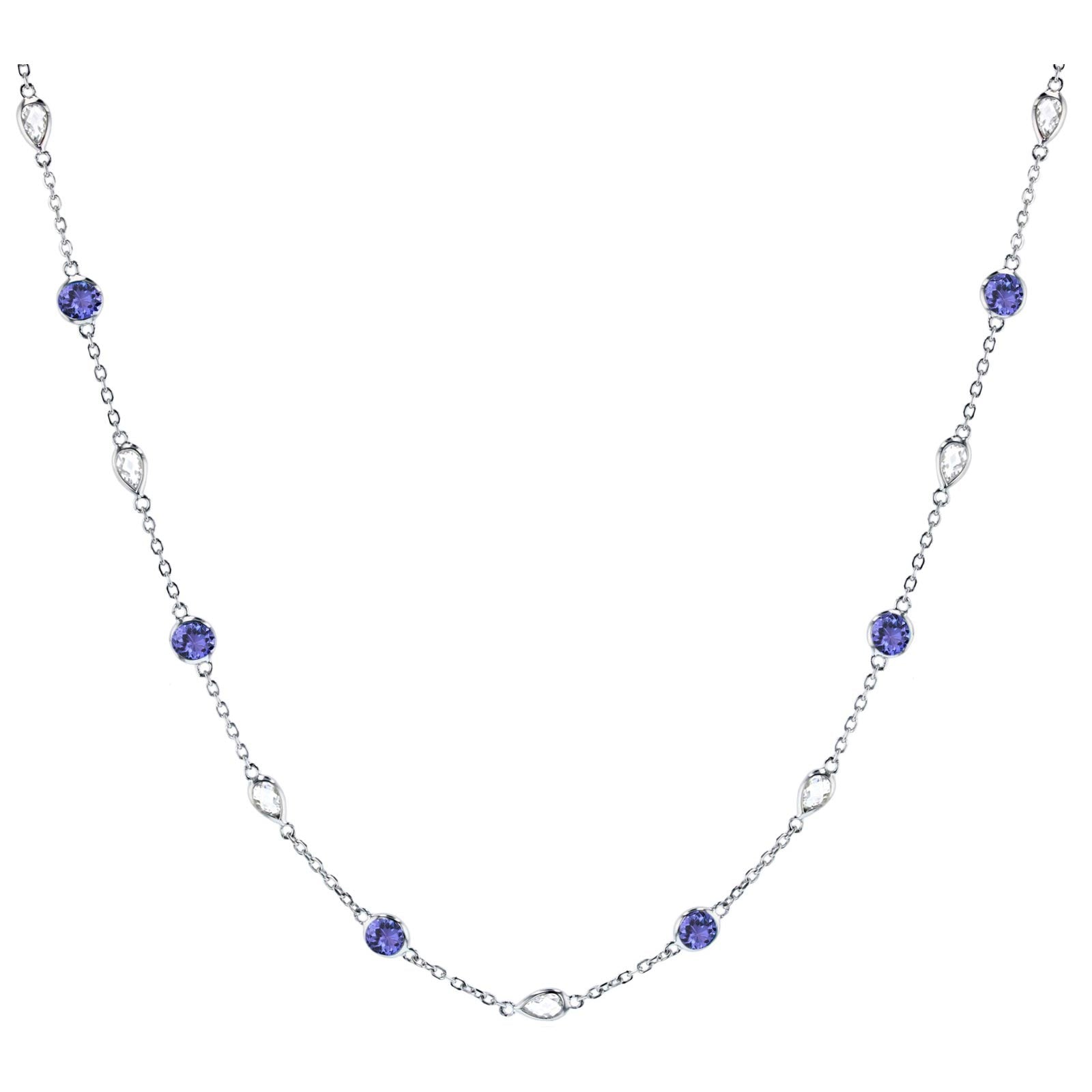 20" Rhodium Plated Sterling Silver Tanzanite CZ Necklace