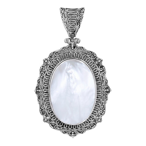 Sterling Silver Oval Mother of Pearl Filigree Pendant