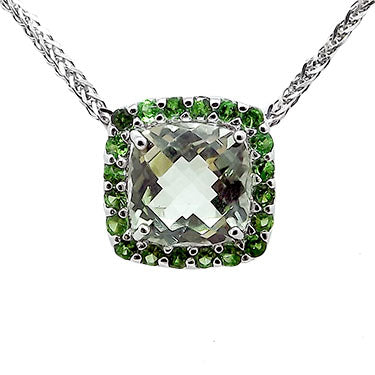 Prasiolite and Tsavorite green gem silver necklace