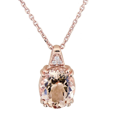 Morganite 14K Rose Gold Pendant with Diamond Accents