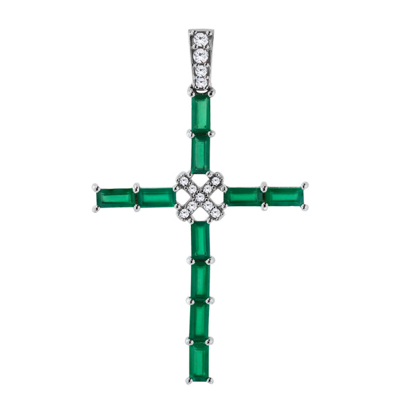 Green Chalcedony Gemstone Cross Pendant 