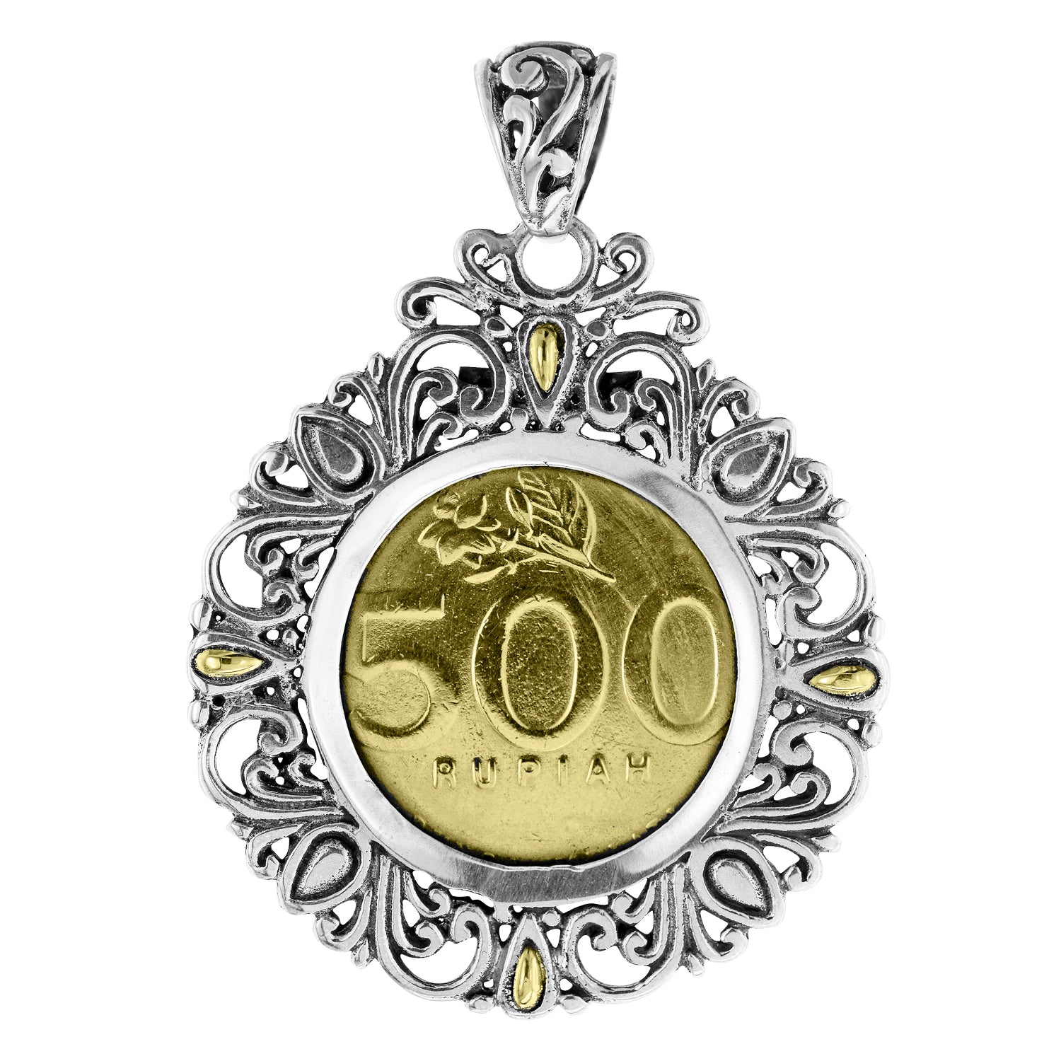 Balinese Sterling Silver Coin Pendant 18K Gold