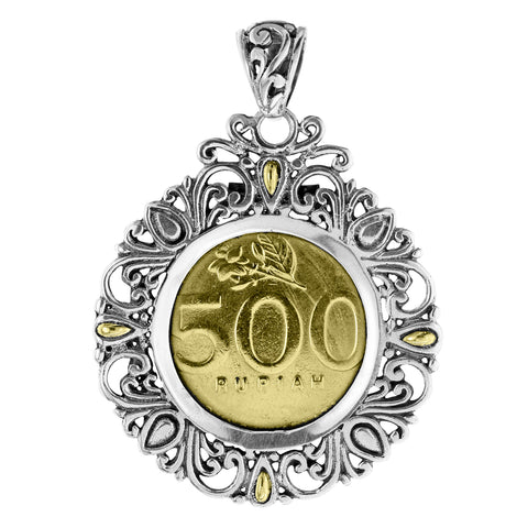 Balinese Sterling Silver Coin Pendant 18K Gold