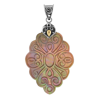 Bali RoManse Carved Scrollwork Mother of Pearl Pendant