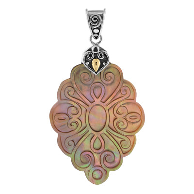 NEW Carved Scrollwork Mother of Pearl Pendant