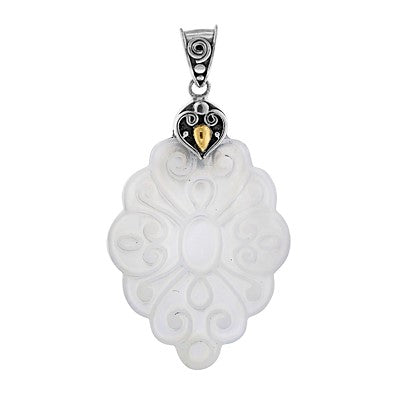 Bali RoManse Carved Scrollwork Mother of Pearl Pendant