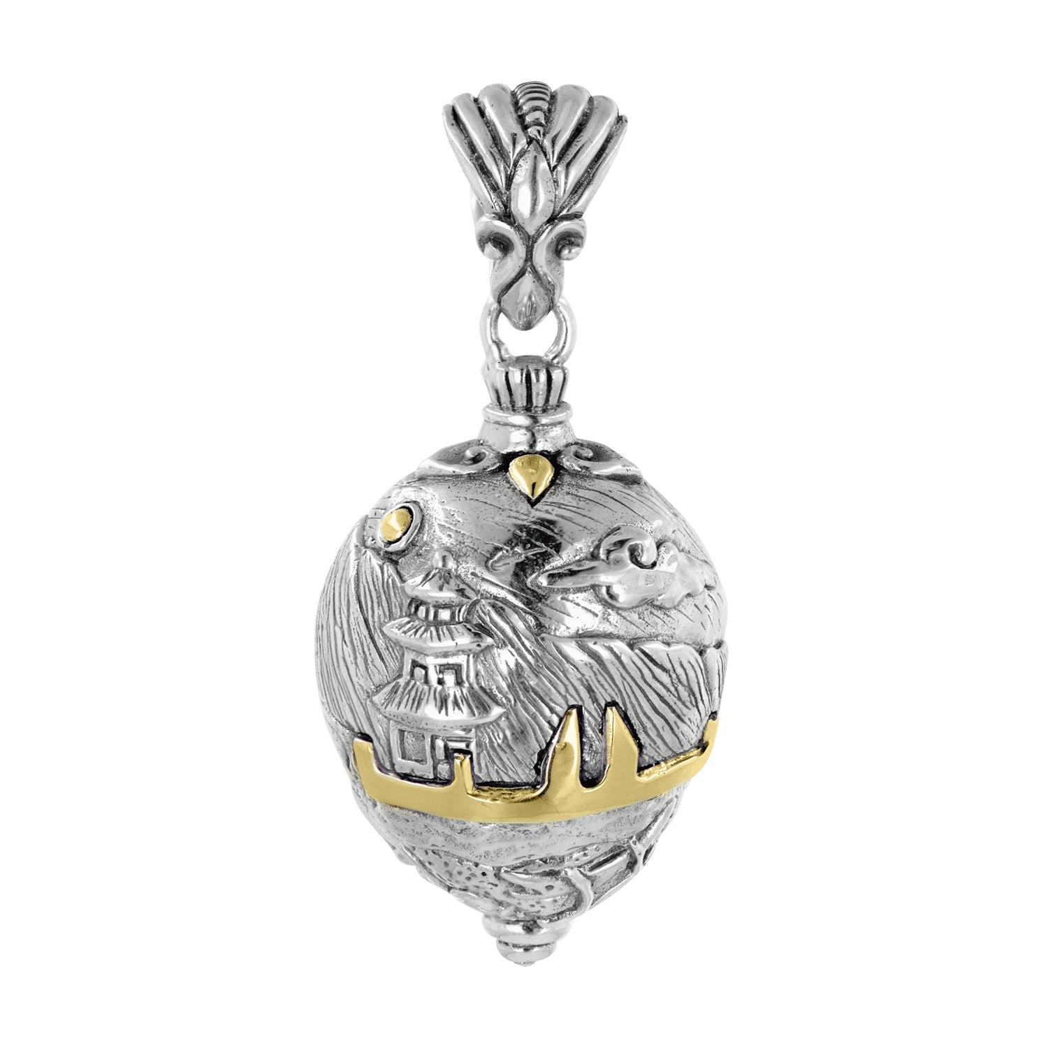 Bali Sterling Silver Ulun Danu Temple Amulet Pendant with 18K Gold Accents