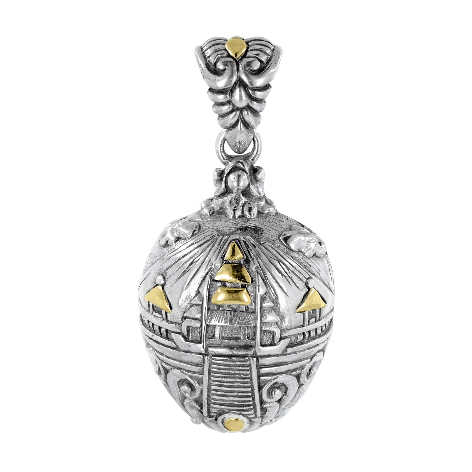 Bali Sterling Silver Besakih Temple Amulet Pendant with 18K Gold Accents