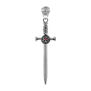 Men's Sterling Silver Sword Pendant with Red Sapphire Accent
