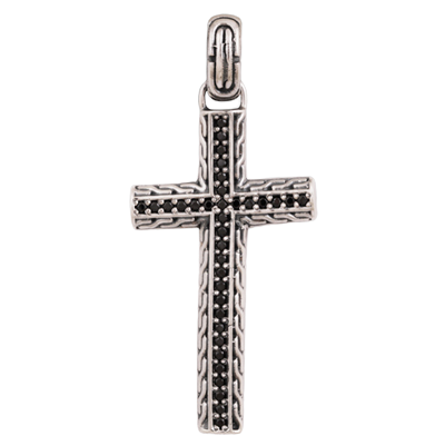 New Unisex Black CZ Cross Necklace