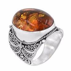 Sterling Silver Bali Scrollwork Amber Statement Ring