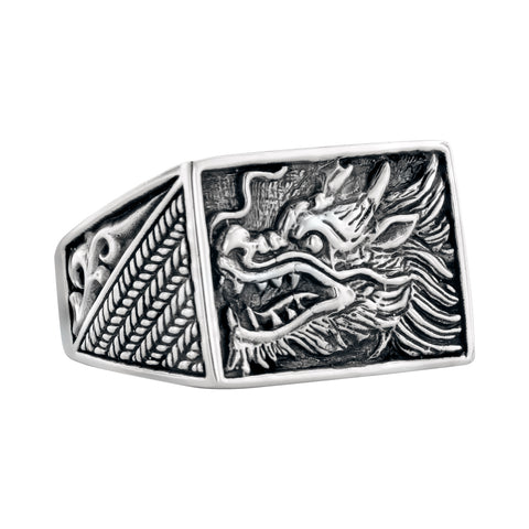 Men's Sterling Silver Hand Carved Dragron Ring