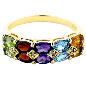 Multi Color Gemstone Diamond Yellow 14K Gold Ring