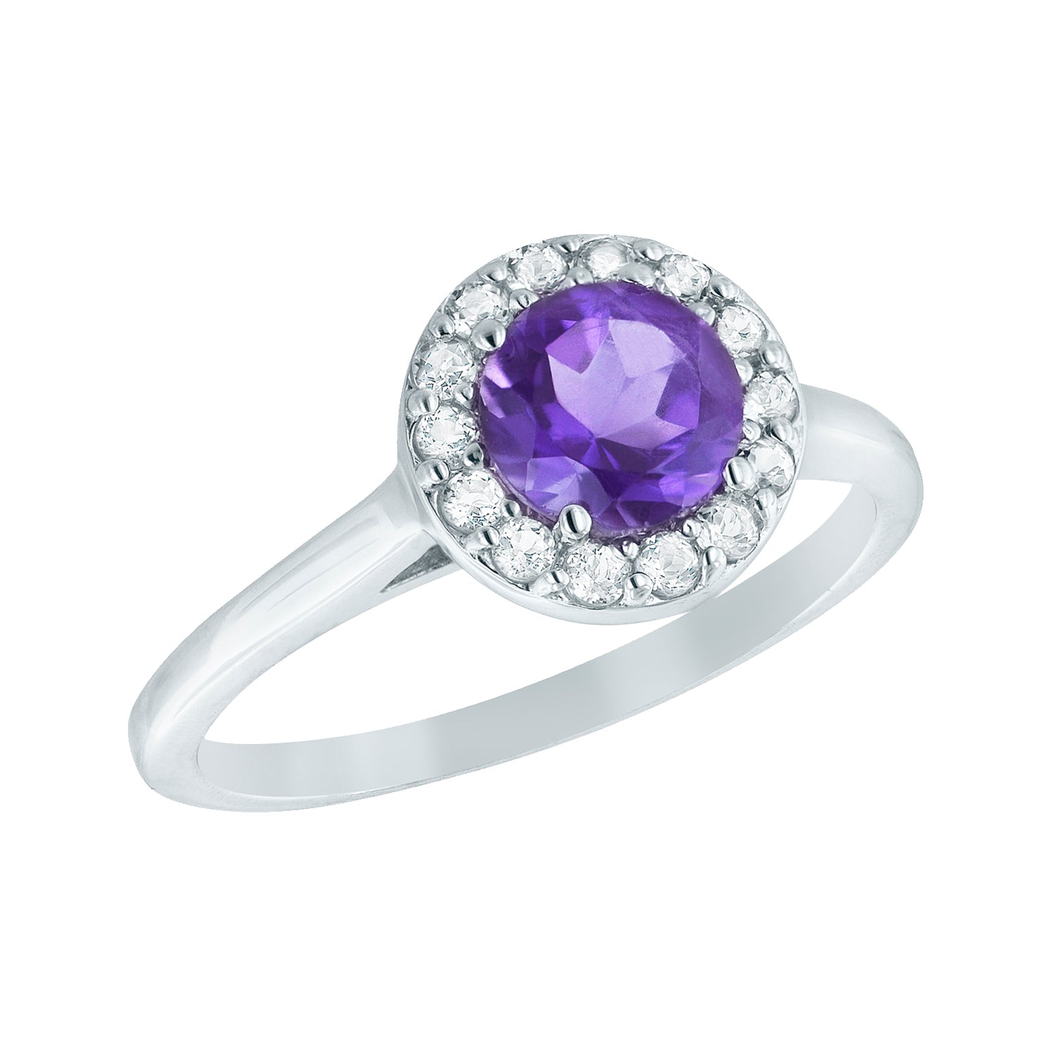 Round Amethyst and White Topaz Silver Ring