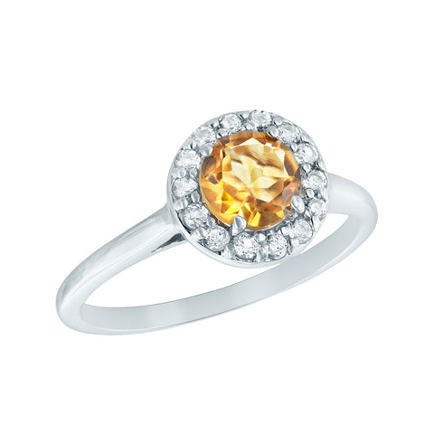 Round Citrine and White Topaz Silver Ring