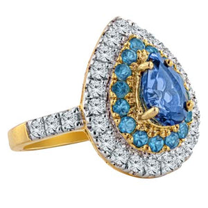 London Blue Topaz Apatite White Zircon 10K Yellow Gold Ring