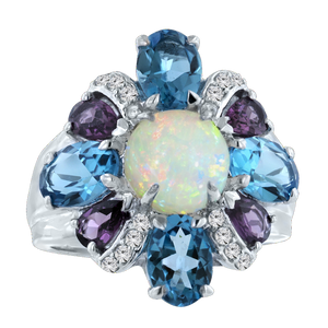Opal Ring with Amethyst & Swiss Blue Topaz