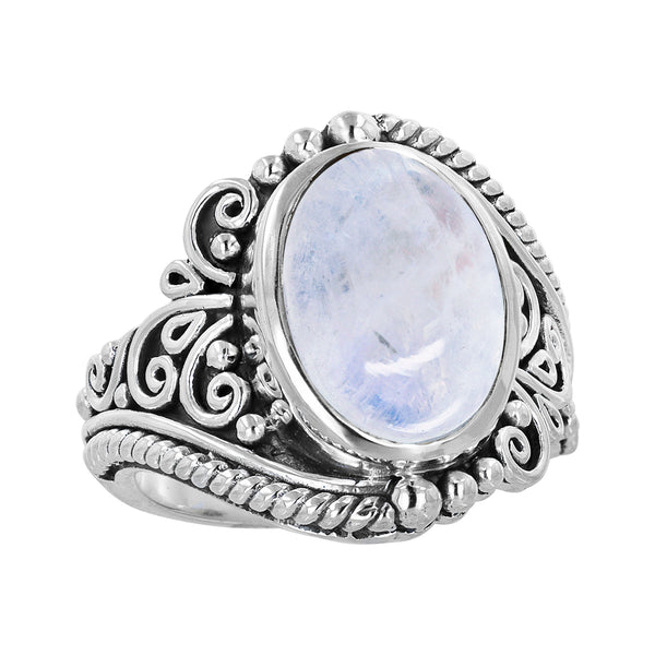 Bali Sterling Silver Moonstone Scroll Work Ring