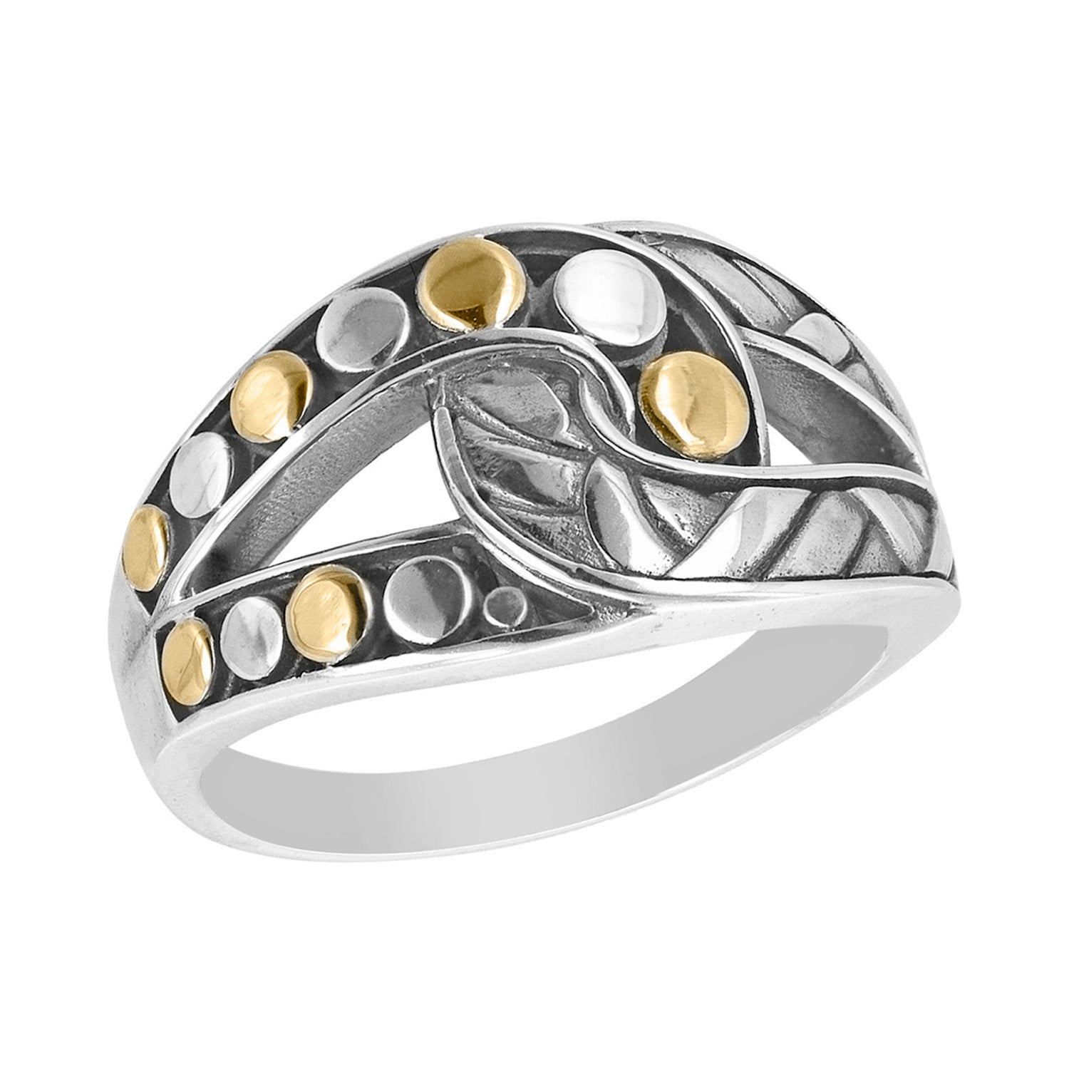 Sterling Silver Intertwined Pattern Ring with 18k Gold Accents