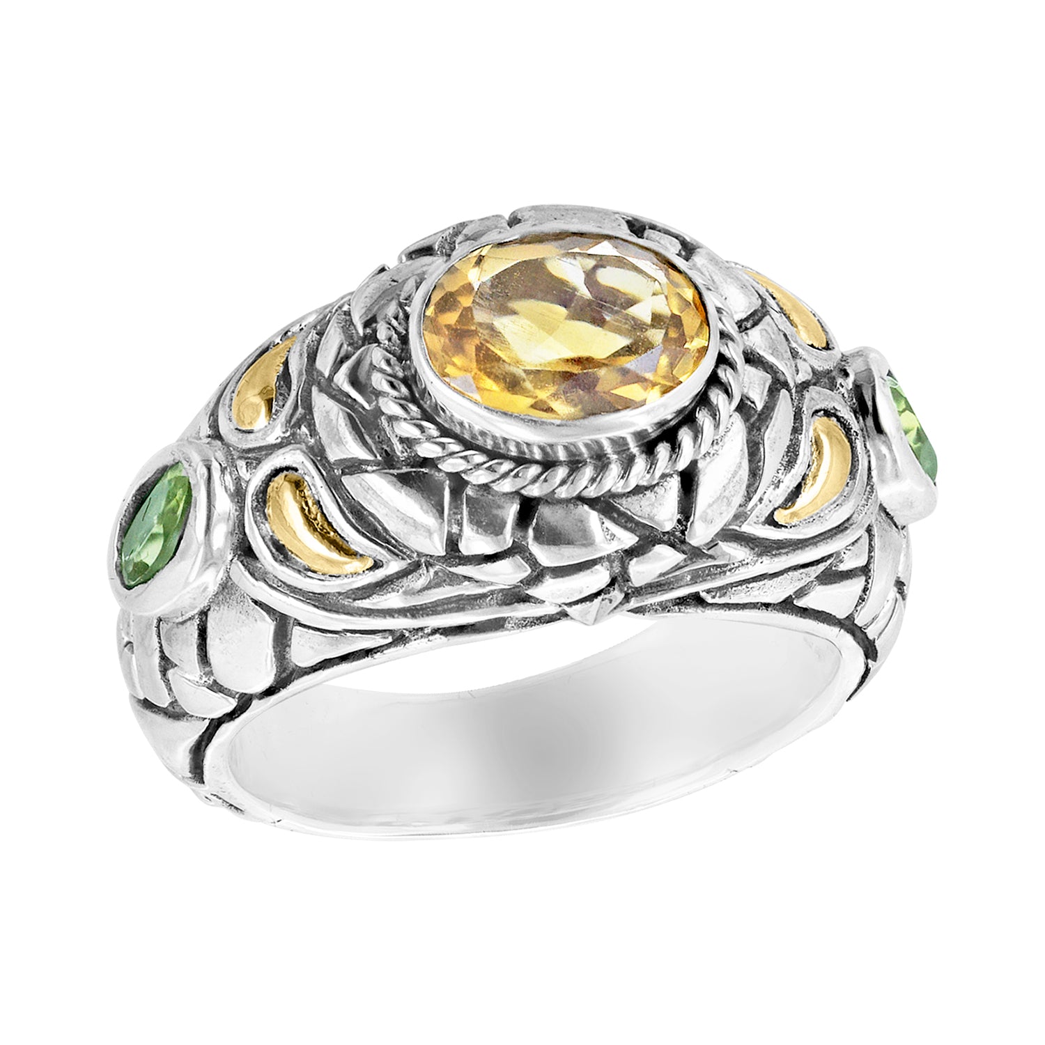 Sterling silver cobblestone yellow and green gemstone ring