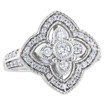 Rhodium Plated Sterling Silver Clover CZ Ring