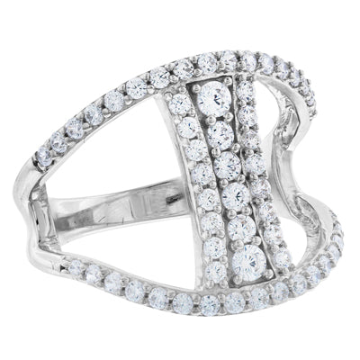 Rhodium Plated Sterling Silver Open Bar CZ Ring