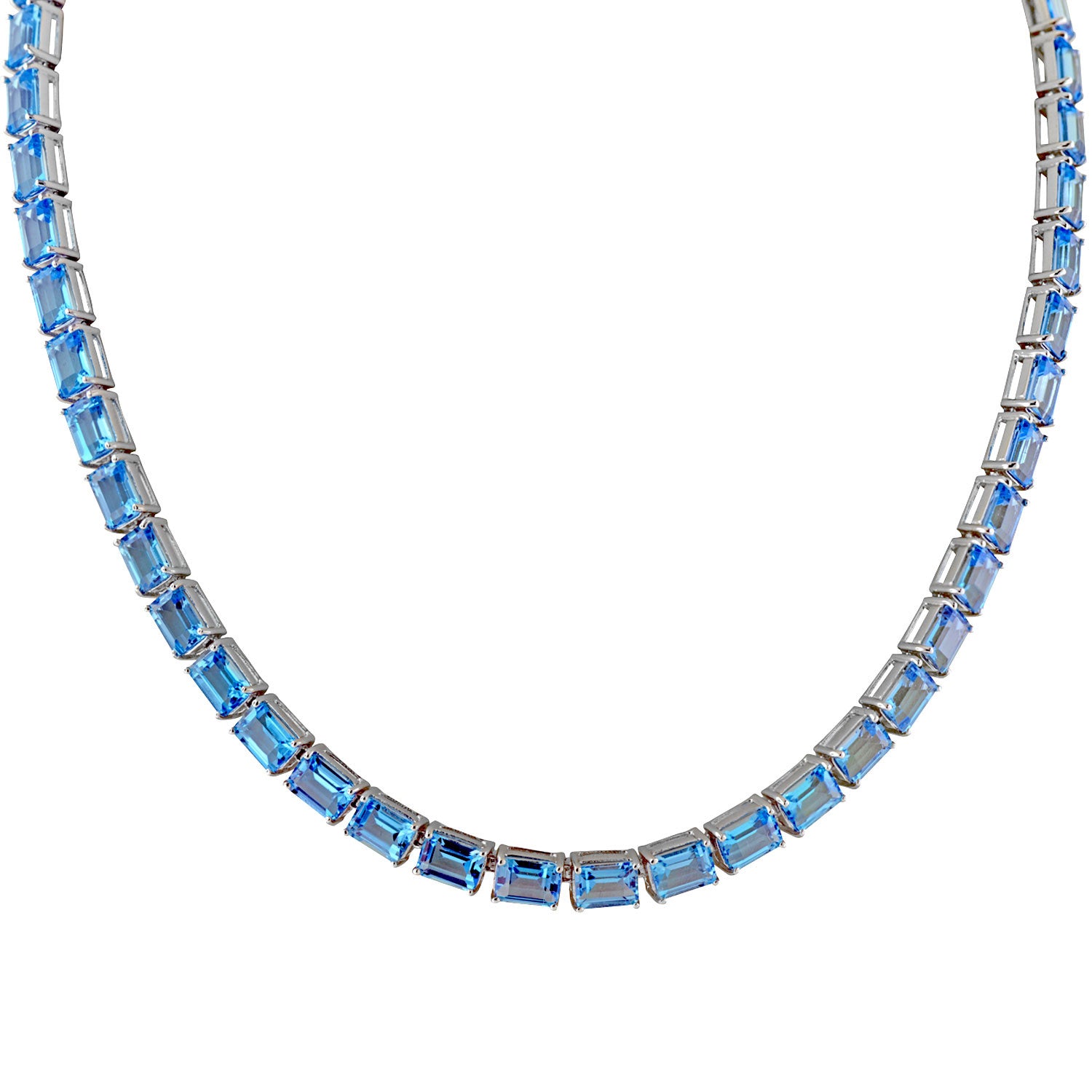 Emerald Cut Swiss Blue Topaz Necklace 17" 