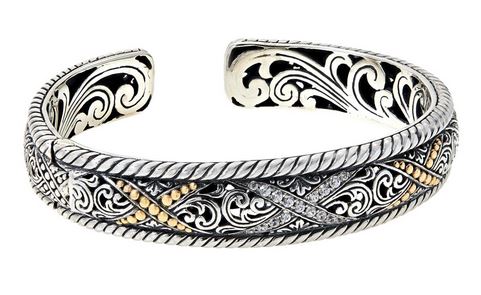 NEW Sterling Silver/18K White Zircon "X" Cuff