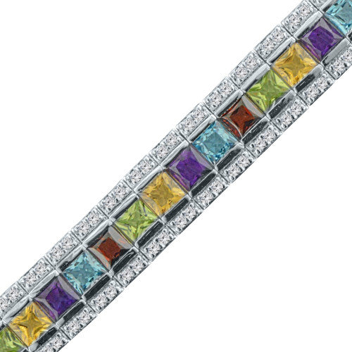 Multi Stone Channel Set Silver Bracelet with White Topaz Accents