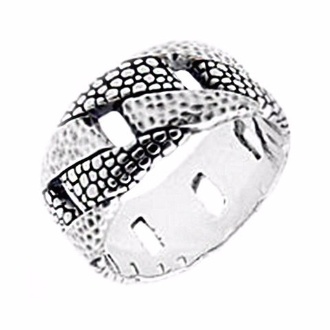 Sterling Silver Textured Chain Link Band Ring