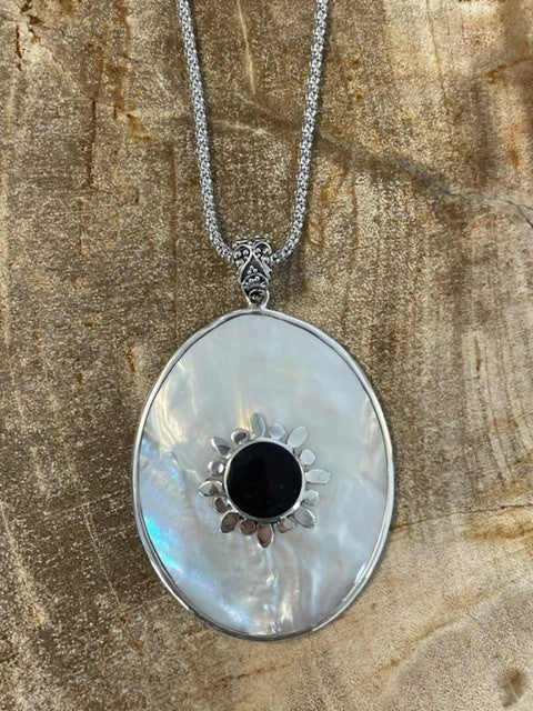 Sterling Silver Large Mother of Pearl Necklace