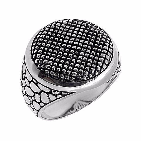 Geometric Round Patterned Silver Ring
