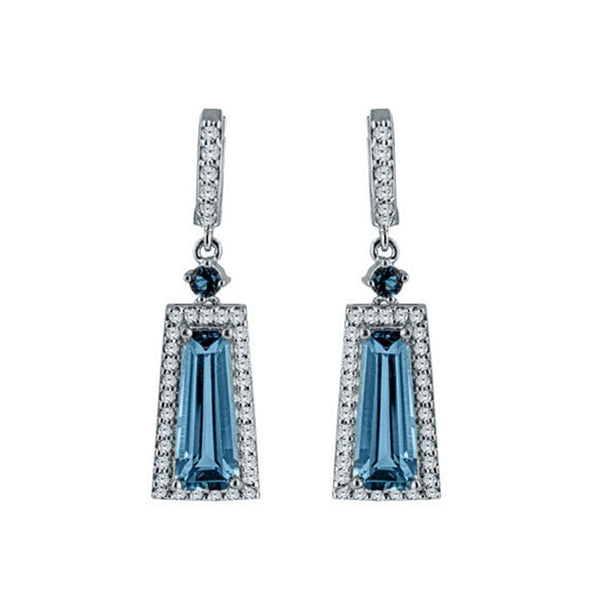 Blue Topaz,  London Blue Topaz and White Topaz Silver Trapezoid Gemstone Earrings